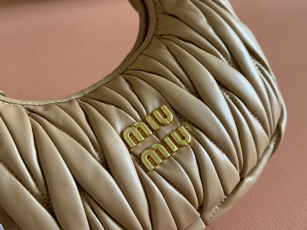 MIU MIU WANDER MATELASSÉ NAPPA MINI BAG 18 IN CARAMEL LAMBSKIN