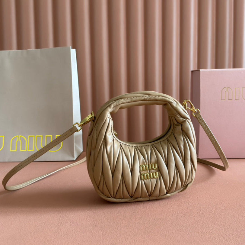 MIU MIU WANDER MATELASSÉ NAPPA MINI BAG 18 IN CARAMEL LAMBSKIN