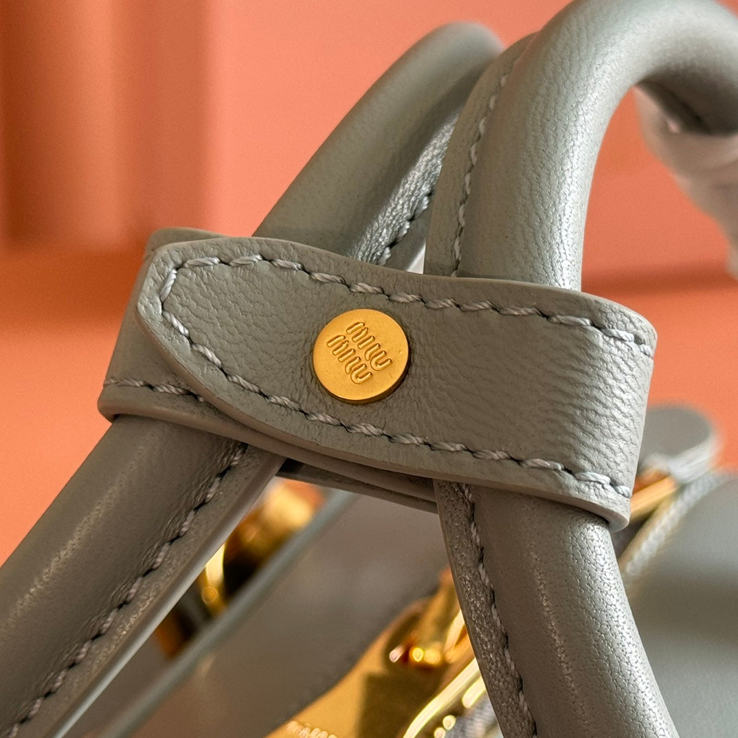 MIU MIU ARCADIE MATELASSÉ BAG 22 OLIVE GRAY IN CALFSKIN GOLD HARDWARE