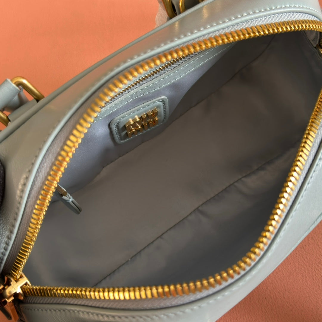 MIU MIU ARCADIE MATELASSÉ BAG 22 OLIVE GRAY IN CALFSKIN GOLD HARDWARE