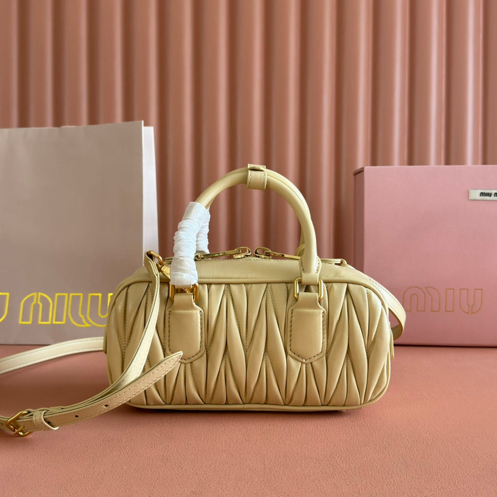 MIU MIU ARCADIE MATELASSÉ BAG 22 BEIGE IN CALFSKIN