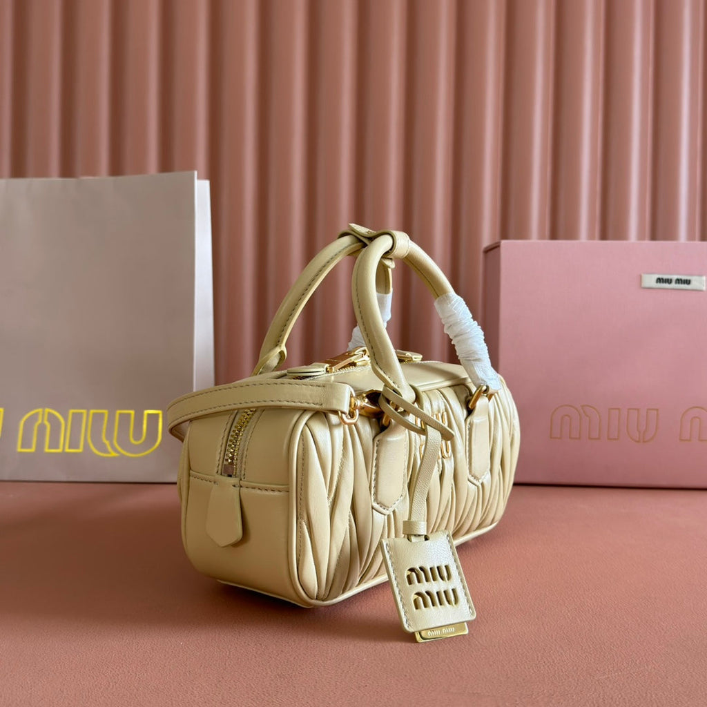MIU MIU ARCADIE MATELASSÉ BAG 22 BEIGE IN CALFSKIN