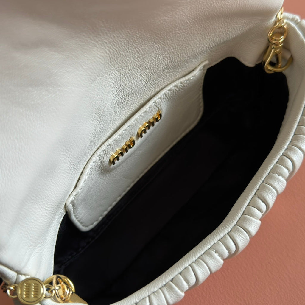 MIU MIU MATELASSé NAPPA LEATHER MINI BAG 18 WHITE