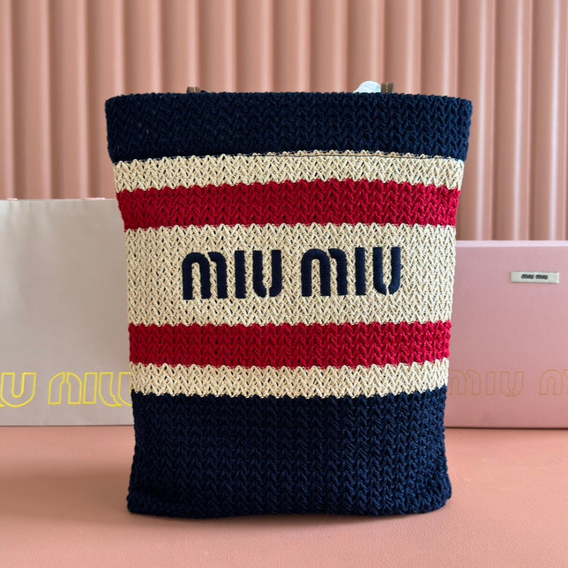 MIU MIU BOLSA TOTE WOVEN 38 MULTICOLOR IN RAFFIA