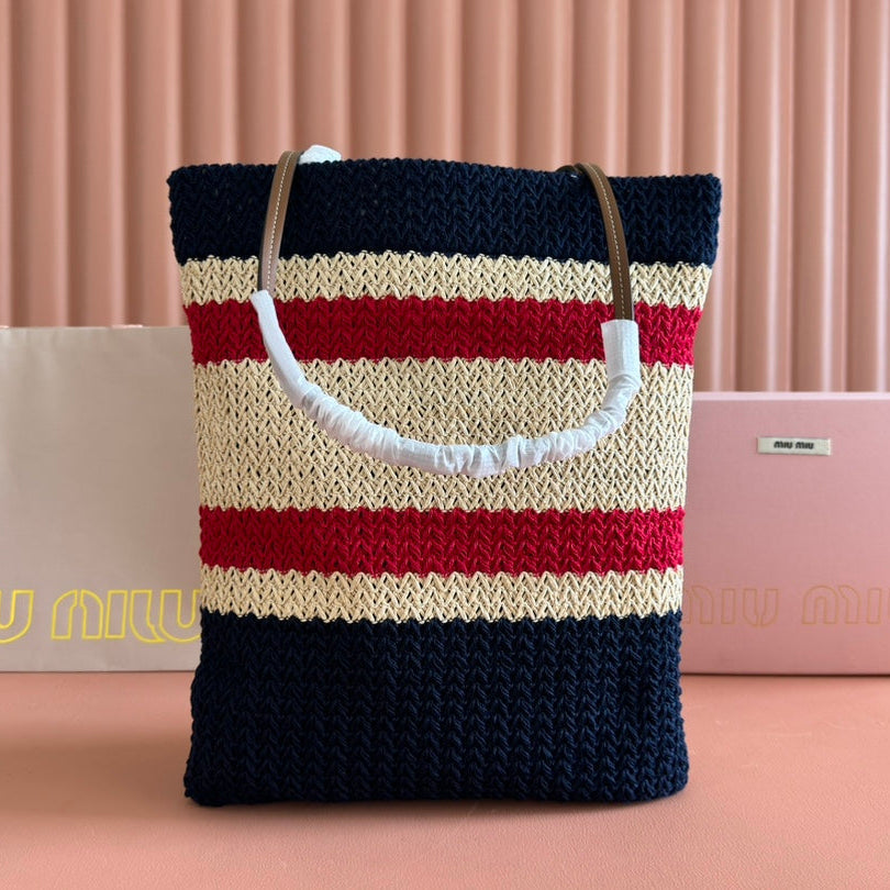 MIU MIU BOLSA TOTE WOVEN 38 MULTICOLOR IN RAFFIA