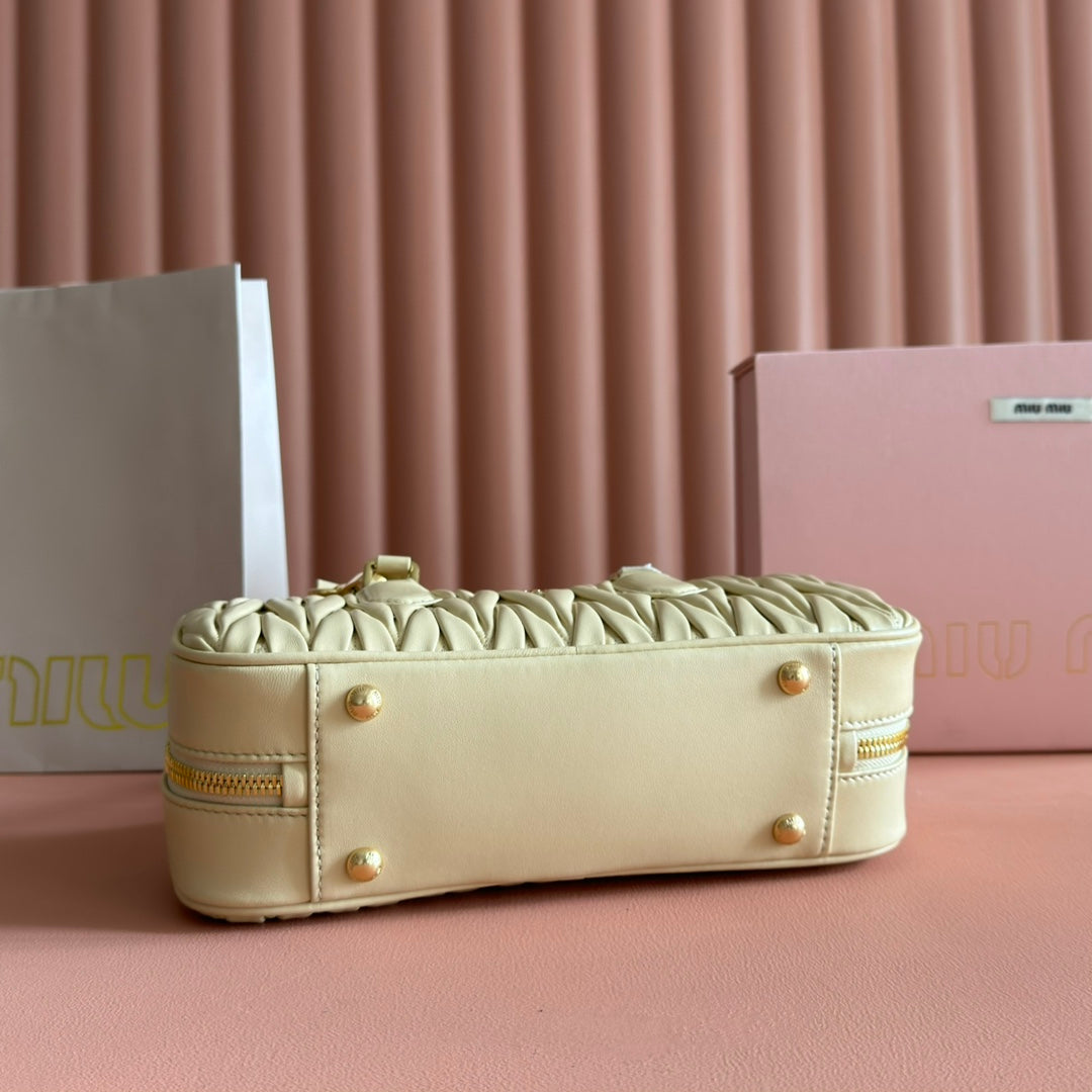 MIU MIU ARCADIE MATELASSÉ BAG 27 BEIGE IN CALFSKIN GOLD HARDWARE