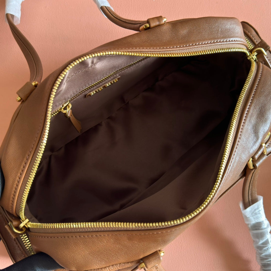 MIU MIU JOIE HAND BAG 32 IN TAWNY BROWN CALFSKIN