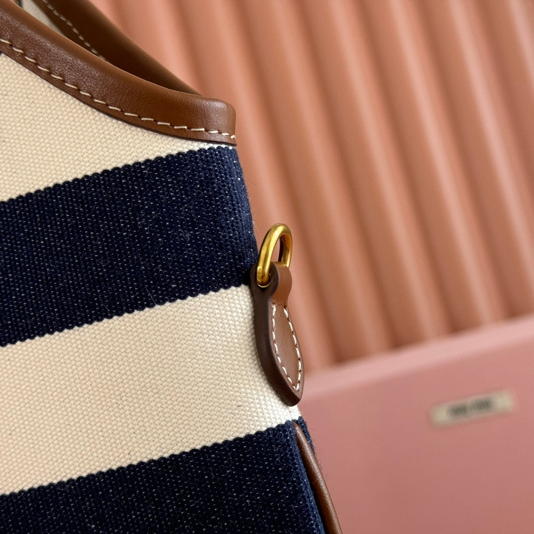 MIU MIU HOBO BAG 40 BLUE AND WHITE STRIPED IN CANVAS