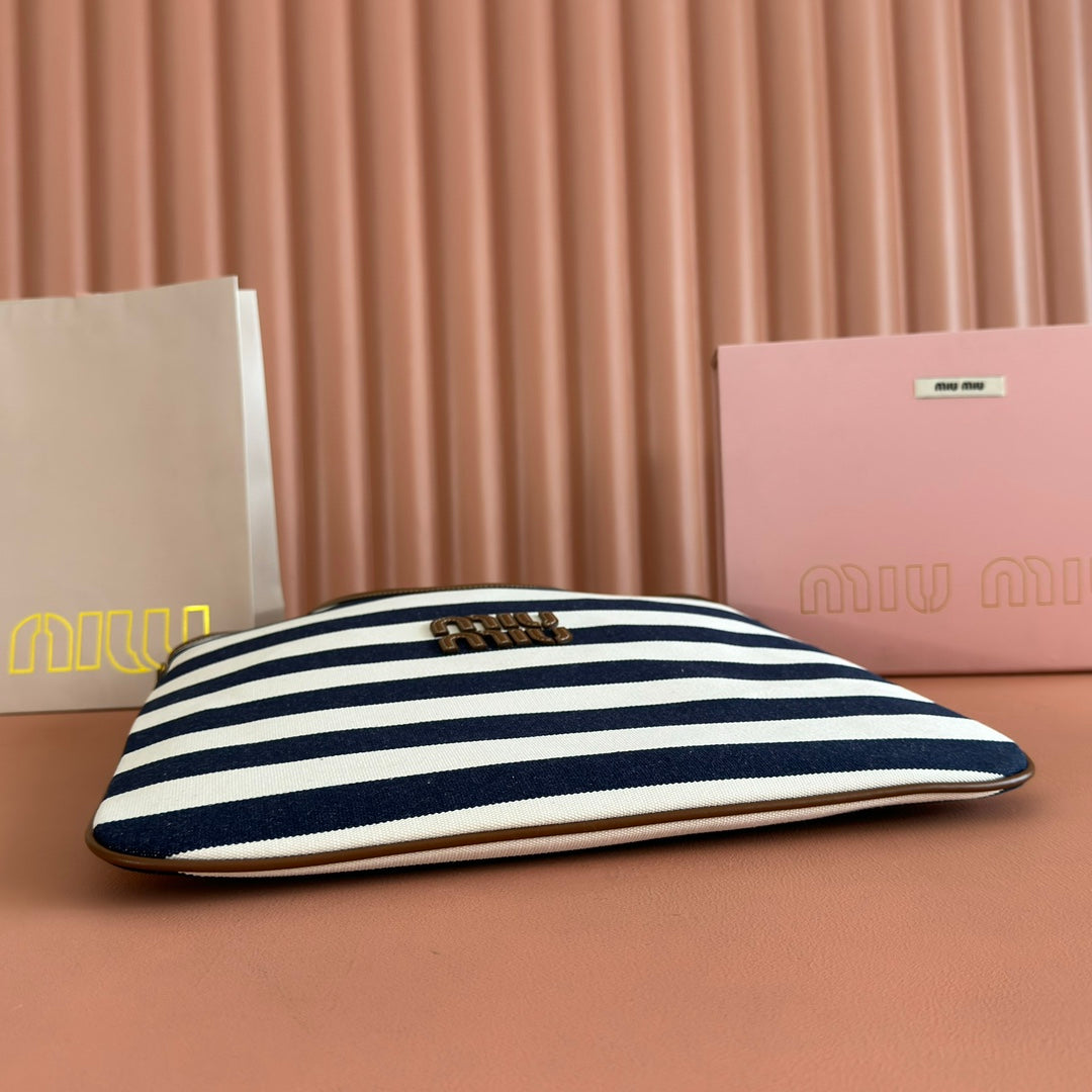 MIU MIU HOBO BAG 40 BLUE AND WHITE STRIPED IN CANVAS