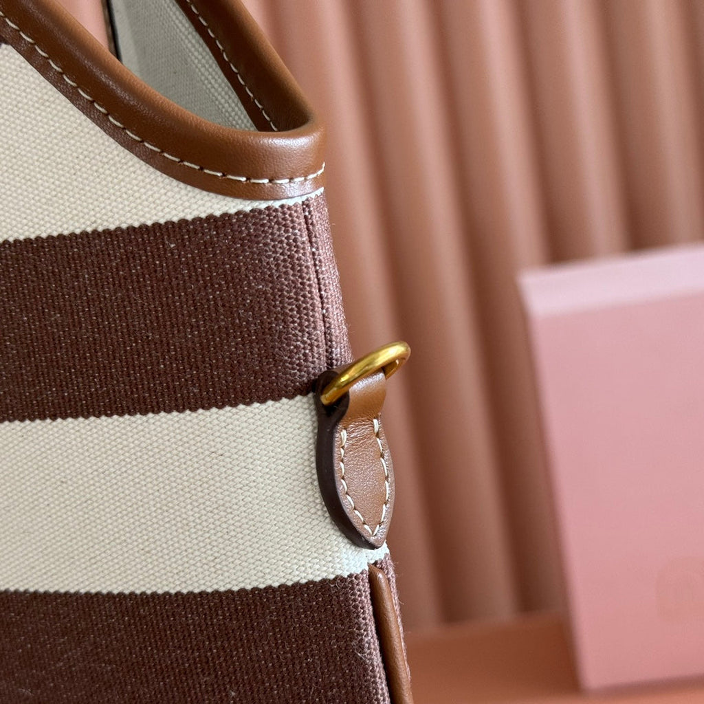 MIU MIU HOBO BAG 40 BROWN AND BEIGE STRIPED IN CANVAS