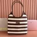 MIU MIU HOBO BAG 40 BROWN AND BEIGE STRIPED IN CANVAS