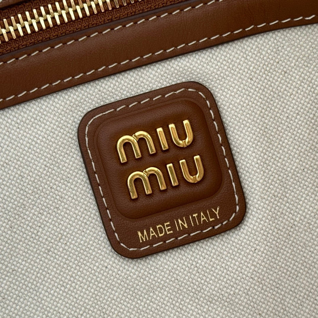 MIU MIU HOBO BAG 40 BROWN AND BEIGE STRIPED IN CANVAS