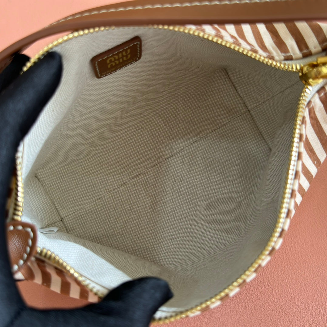 MIU MIU HOBO BAG 25 STRIPED WITH LOGO IN CANVAS GOLD HARDWARE