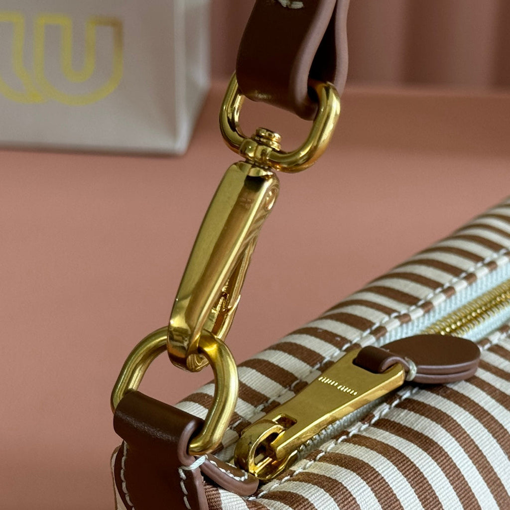 MIU MIU HOBO BAG 25 STRIPED WITH LOGO IN CANVAS GOLD HARDWARE
