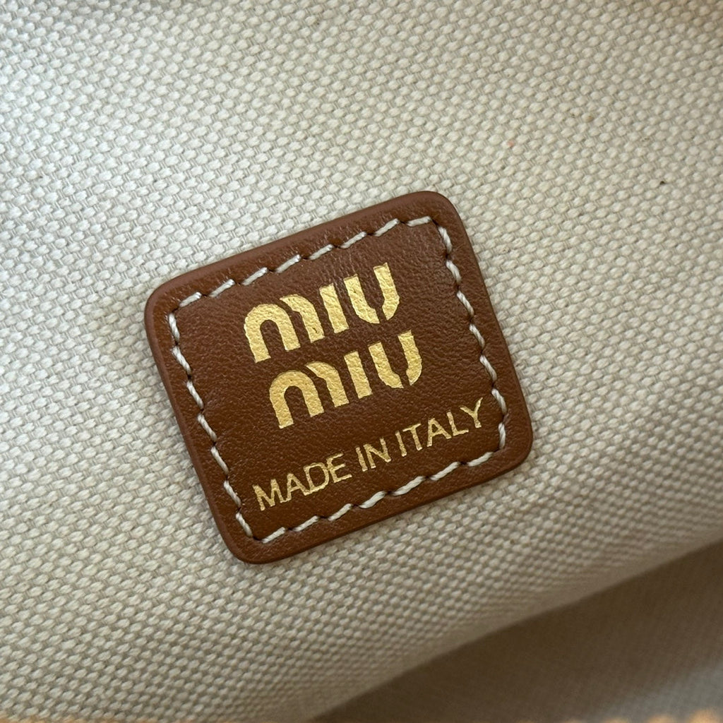 MIU MIU HOBO BAG 25 STRIPED WITH LOGO IN CANVAS GOLD HARDWARE