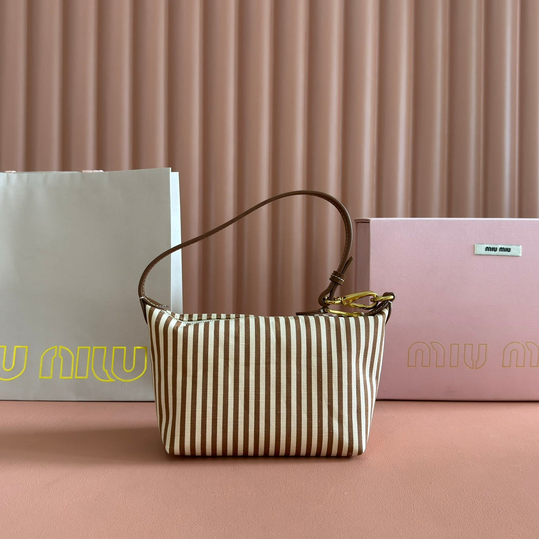 MIU MIU HOBO BAG 25 STRIPED WITH LOGO IN CANVAS GOLD HARDWARE