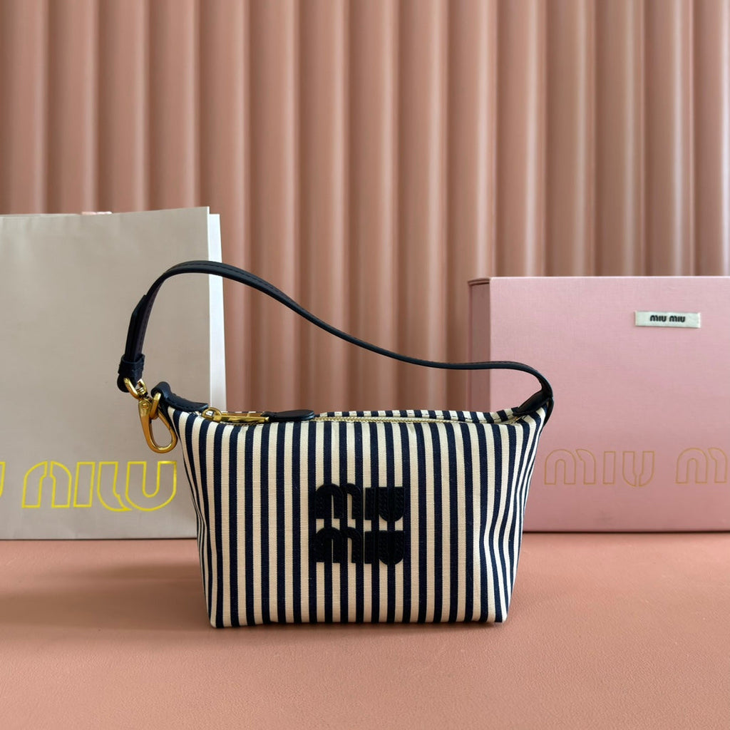 MIU MIU HOBO BAG 25 STRIPED WITH LOGO IN CANVAS