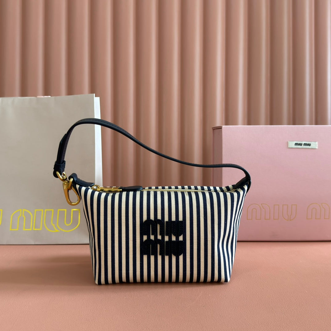 MIU MIU HOBO BAG 25 STRIPED WITH LOGO IN CANVAS