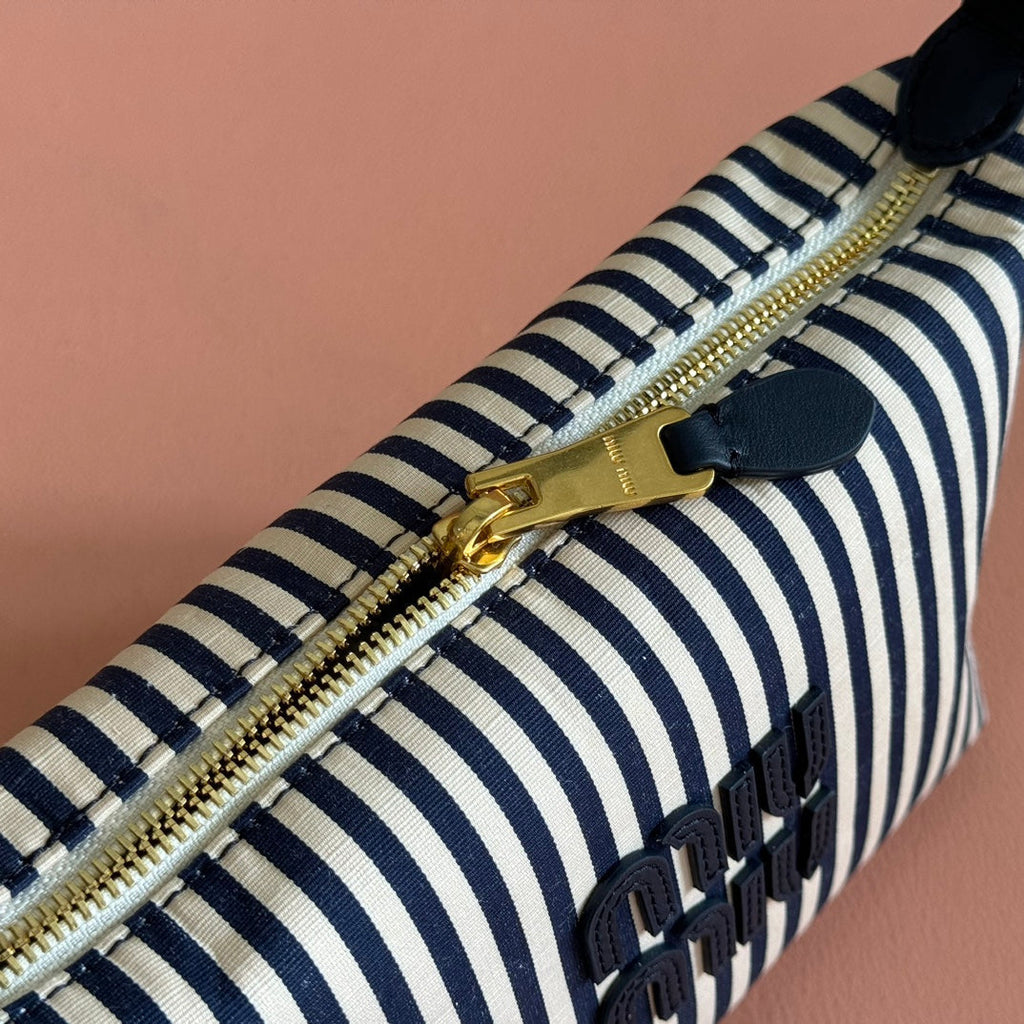 MIU MIU HOBO BAG 25 STRIPED WITH LOGO IN CANVAS