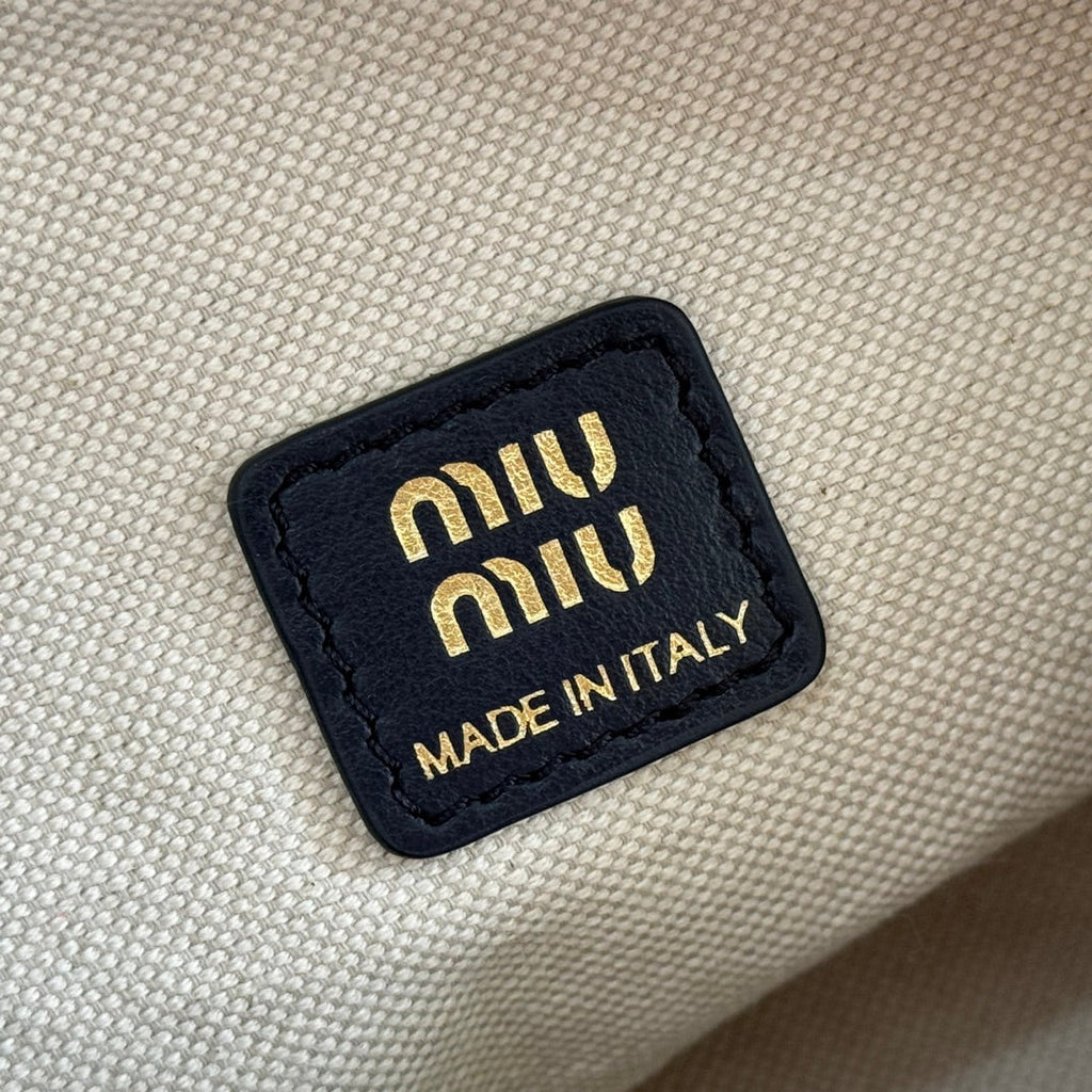 MIU MIU HOBO BAG 25 STRIPED WITH LOGO IN CANVAS