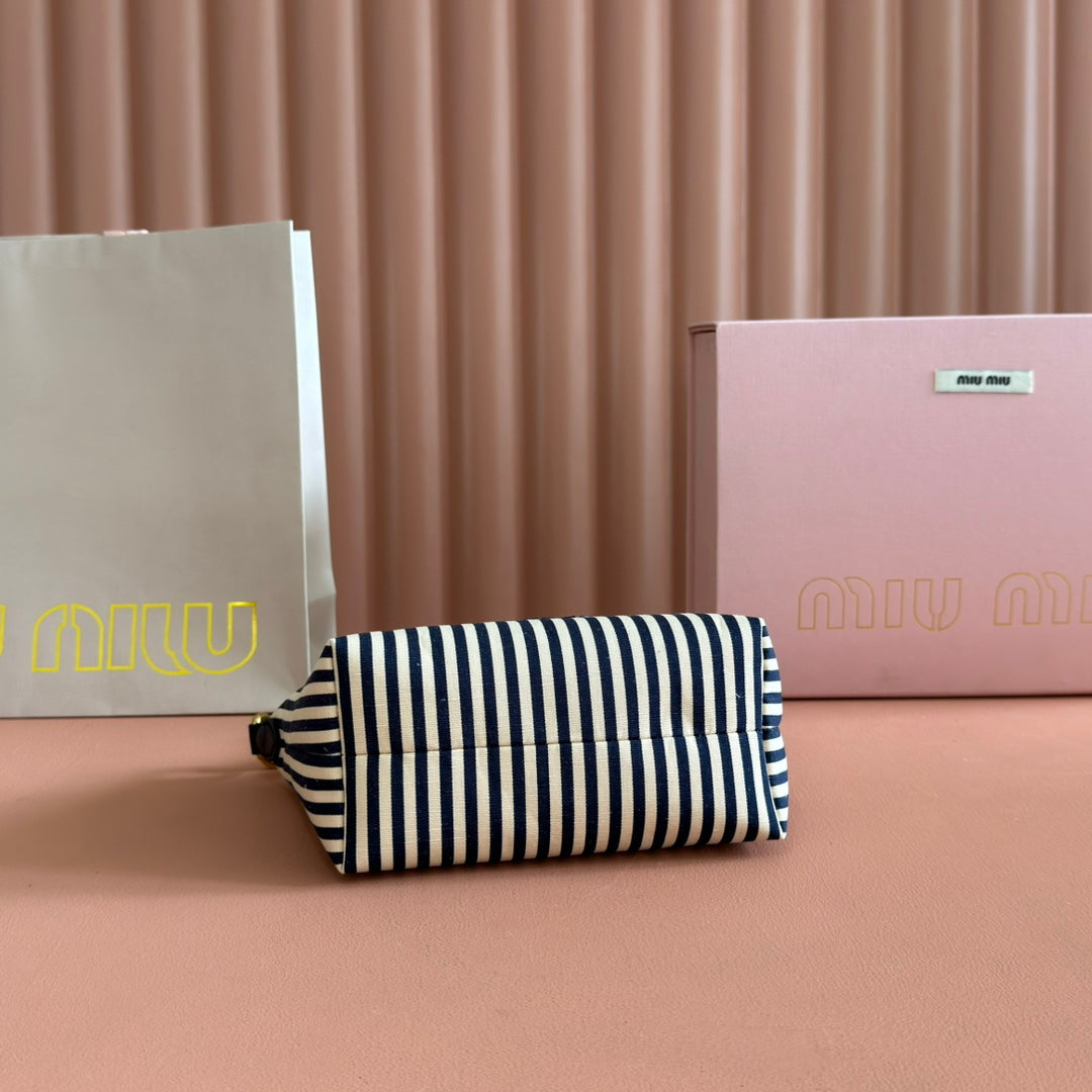 MIU MIU HOBO BAG 25 STRIPED WITH LOGO IN CANVAS