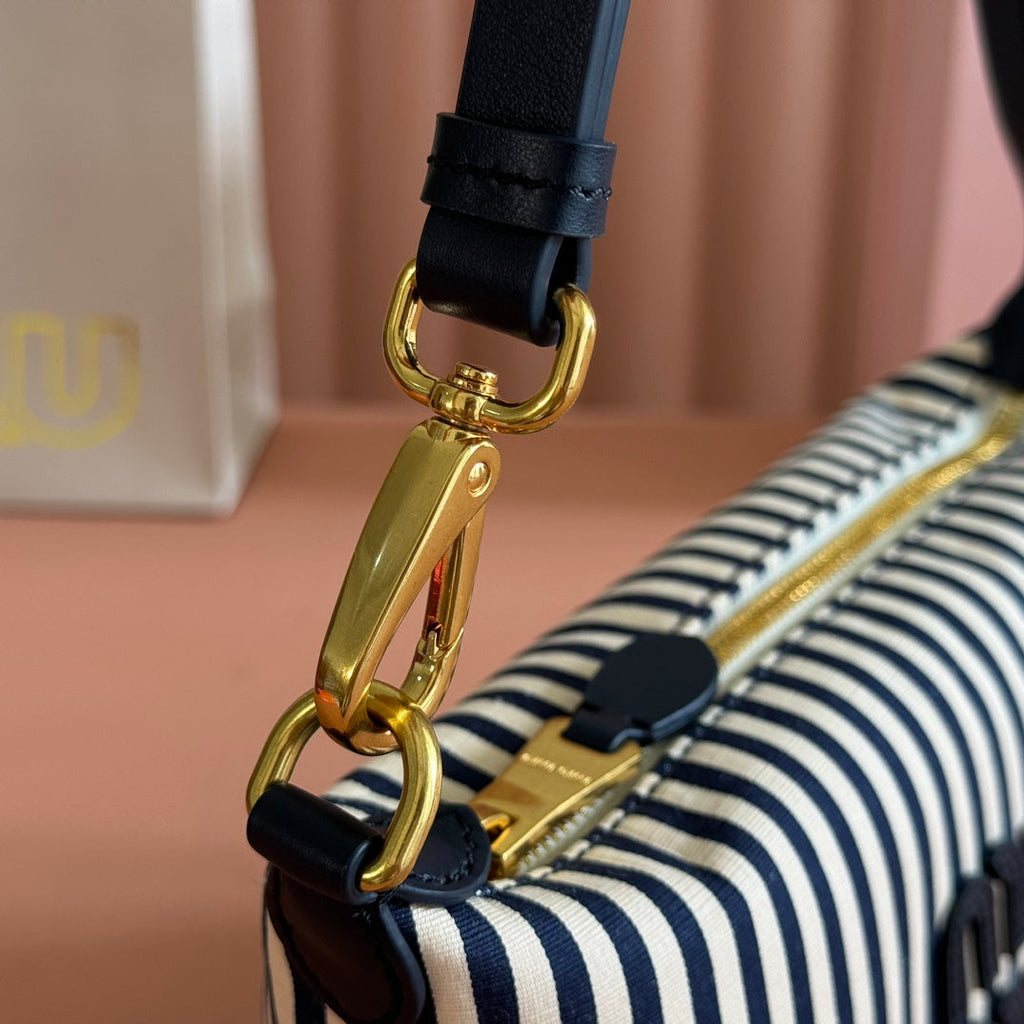 MIU MIU HOBO BAG 25 STRIPED WITH LOGO IN CANVAS