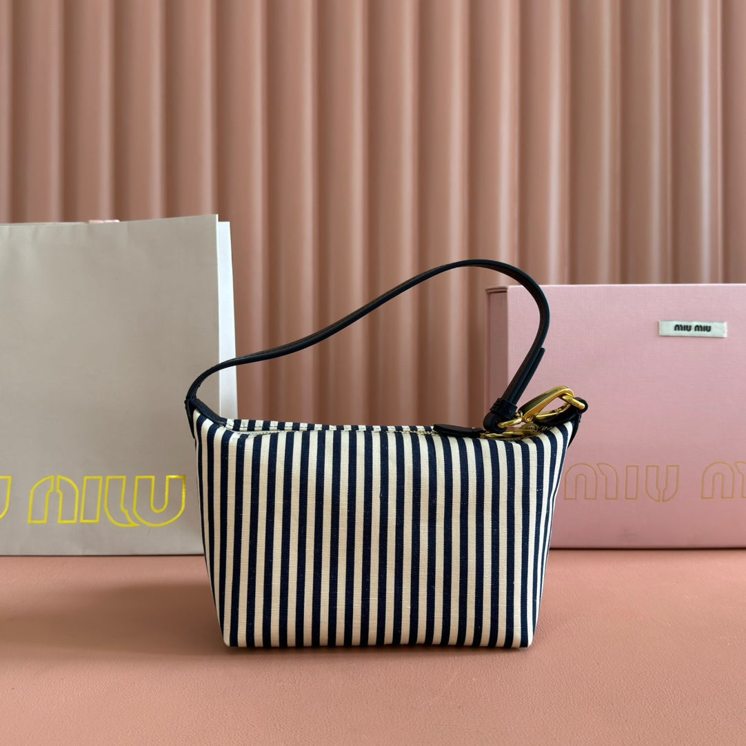 MIU MIU HOBO BAG 25 STRIPED WITH LOGO IN CANVAS