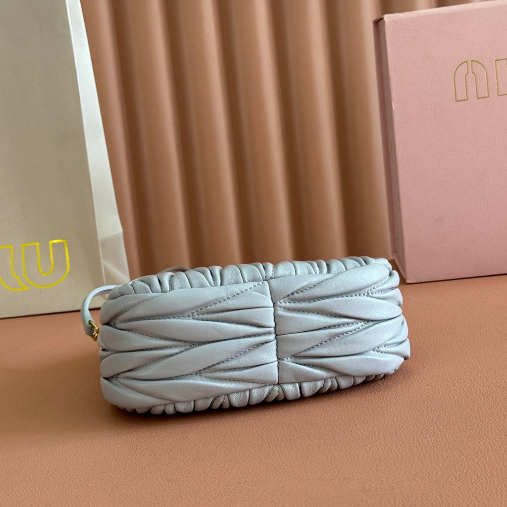 MIU MIU WANDER MATELASSÉ NAPPA MINI BAG 18 IN LIGHT BLUE LAMBSKIN