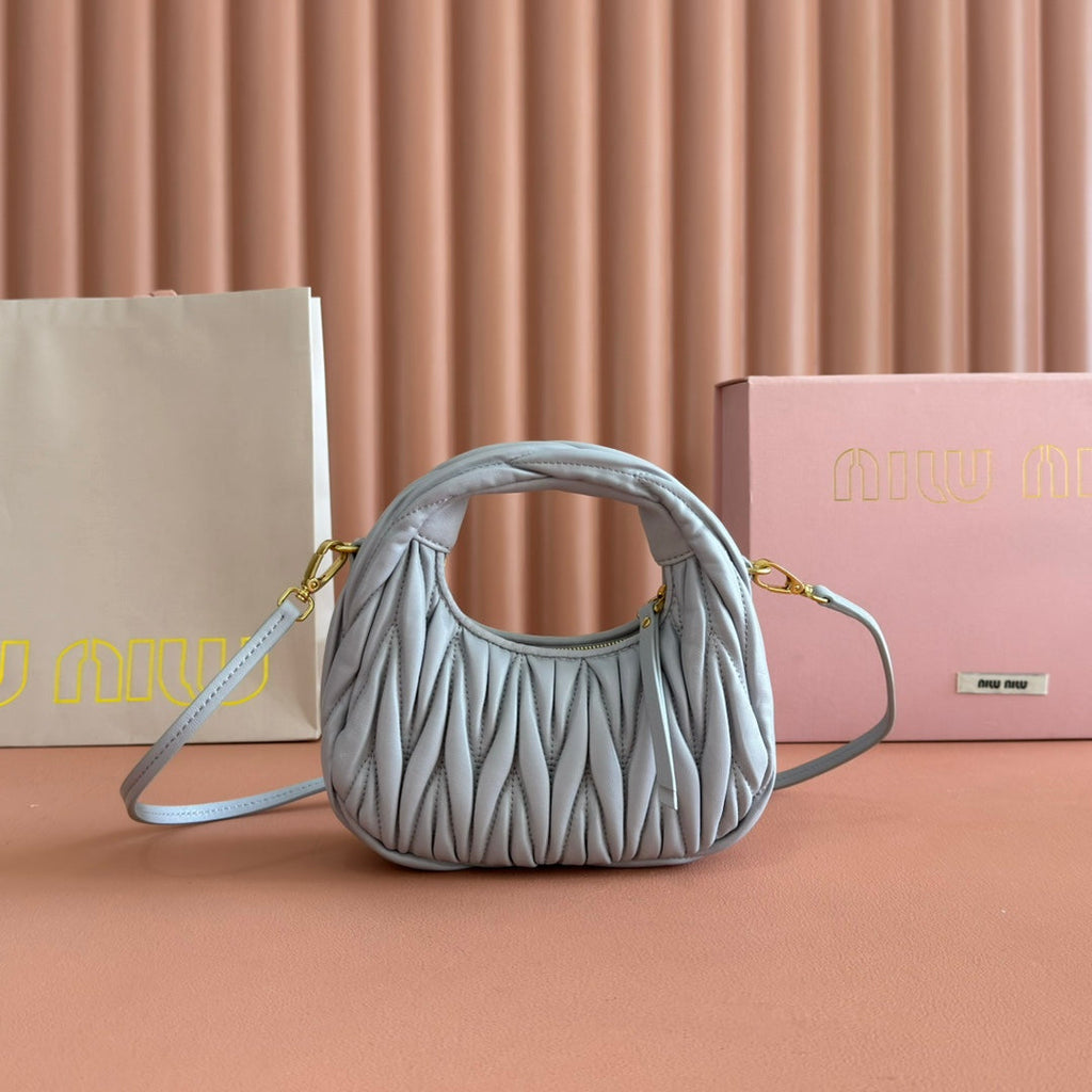 MIU MIU WANDER MATELASSÉ NAPPA MINI BAG 18 IN LIGHT BLUE LAMBSKIN