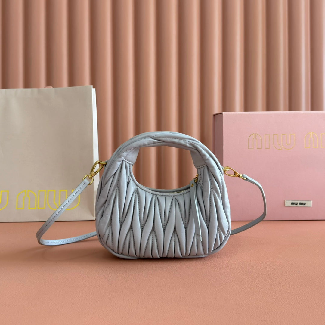 MIU MIU WANDER MATELASSÉ NAPPA MINI BAG 18 IN LIGHT BLUE LAMBSKIN
