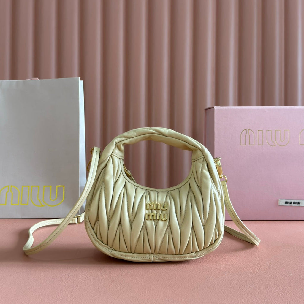 MIU MIU WANDER MATELASSÉ NAPPA MINI BAG 18 IN LIGHT OLIVE GRAY LAMBSKIN