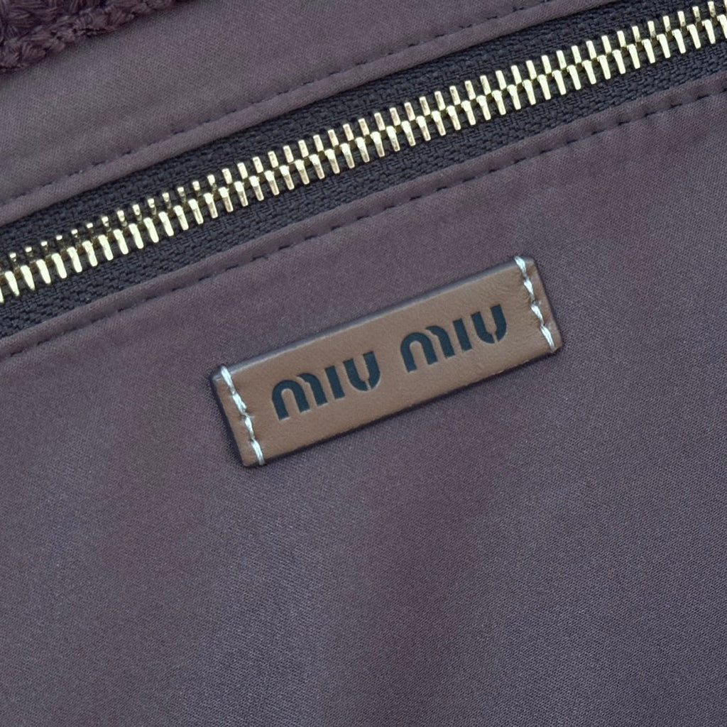 MIU MIU TOTE BAG 40 IN STRIPED PATTERN OF BROWN BLUE AND YELLOW WOVEN RAFFIA