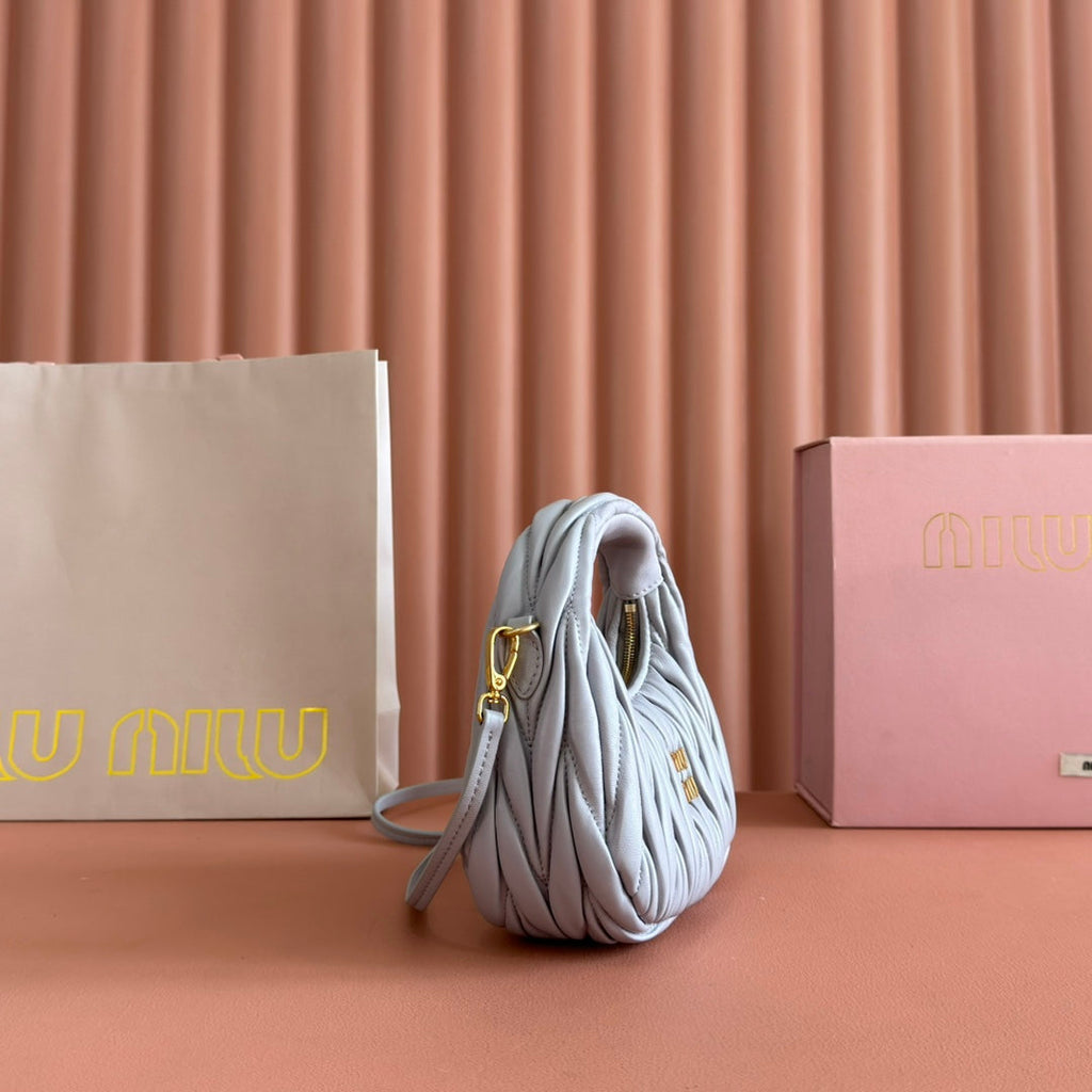 MIU MIU WANDER MATELASSÉ NAPPA MINI BAG 18 IN LIGHT BLUE LAMBSKIN