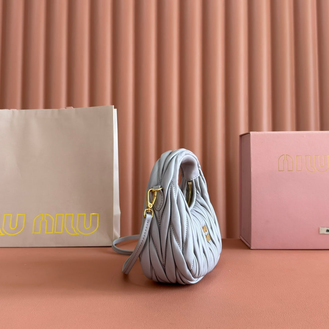 MIU MIU WANDER MATELASSÉ NAPPA MINI BAG 18 IN LIGHT BLUE LAMBSKIN