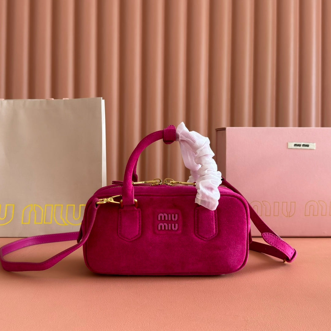 MIU MIU ARCADIE BAG 22 IN FUCHSIA SUEDE GOLD HARDWARE