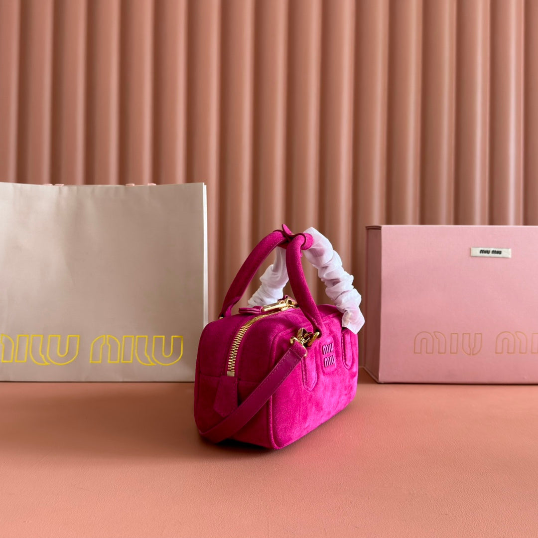 MIU MIU ARCADIE BAG 22 IN FUCHSIA SUEDE GOLD HARDWARE