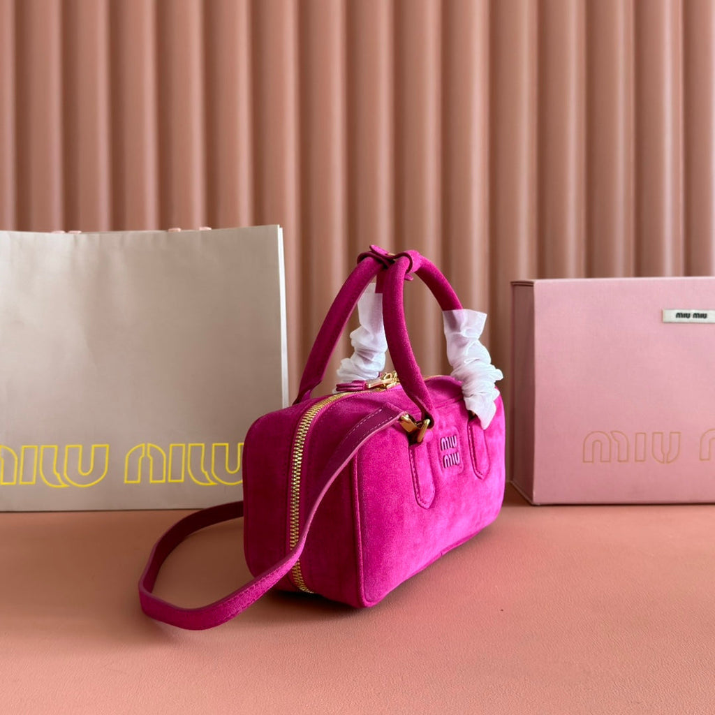 MIU MIU ARCADIE BAG 27 IN FUCHSIA SUEDE GOLD HARDWARE
