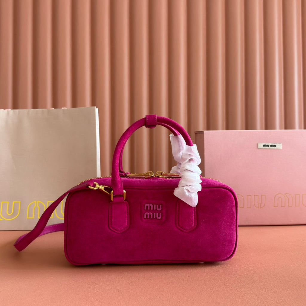 MIU MIU ARCADIE BAG 27 IN FUCHSIA SUEDE GOLD HARDWARE