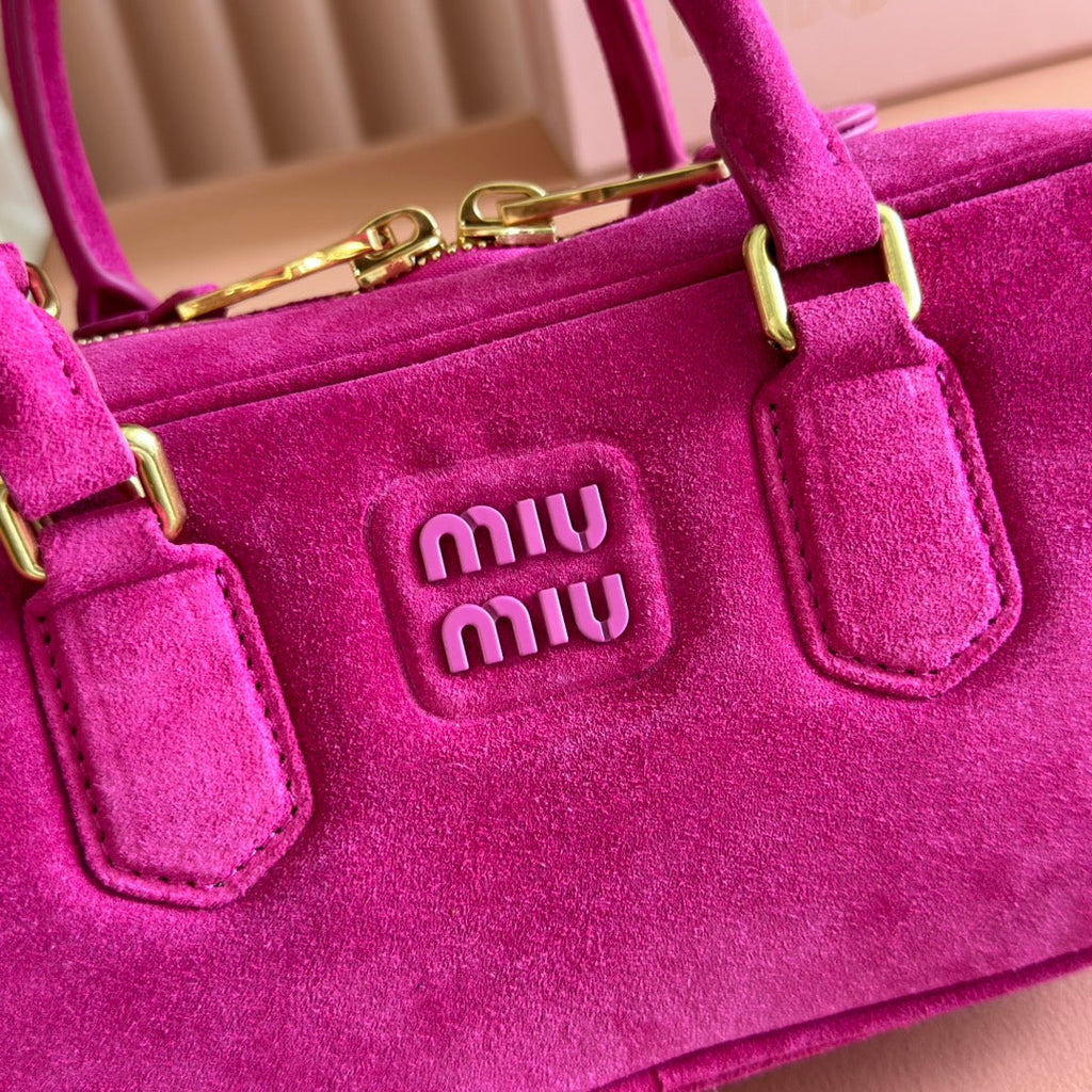 MIU MIU ARCADIE BAG 27 IN FUCHSIA SUEDE GOLD HARDWARE