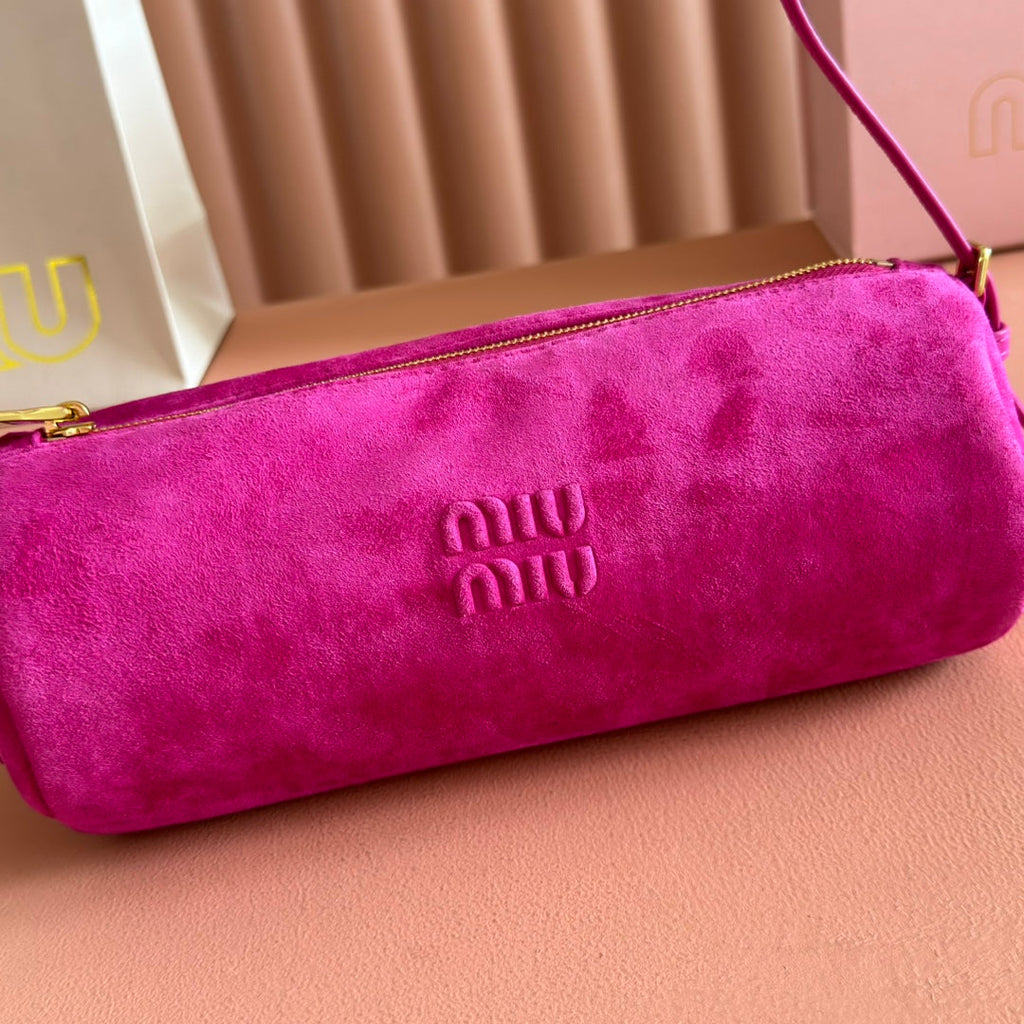MIU MIU SUEDE BAG 22 FUCHSIA GOLD HARDWARE