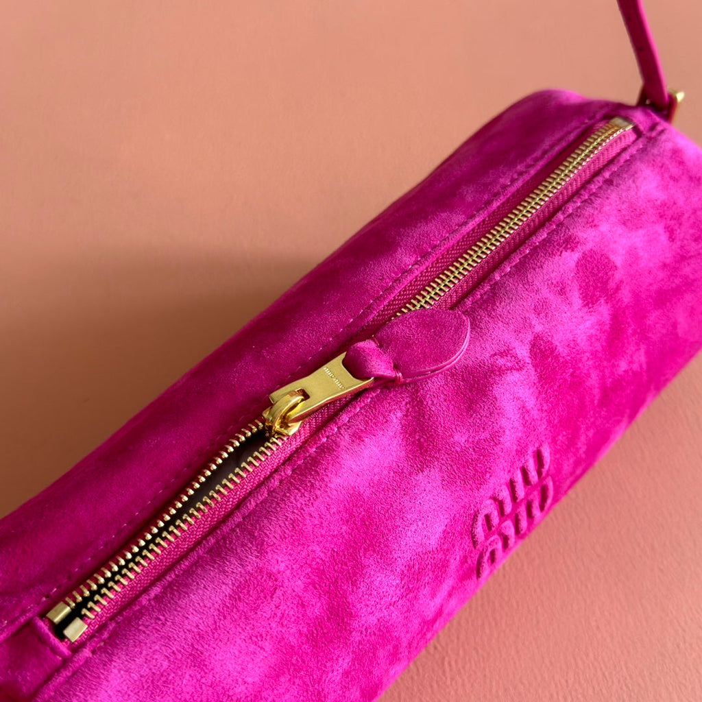 MIU MIU SUEDE BAG 22 FUCHSIA GOLD HARDWARE