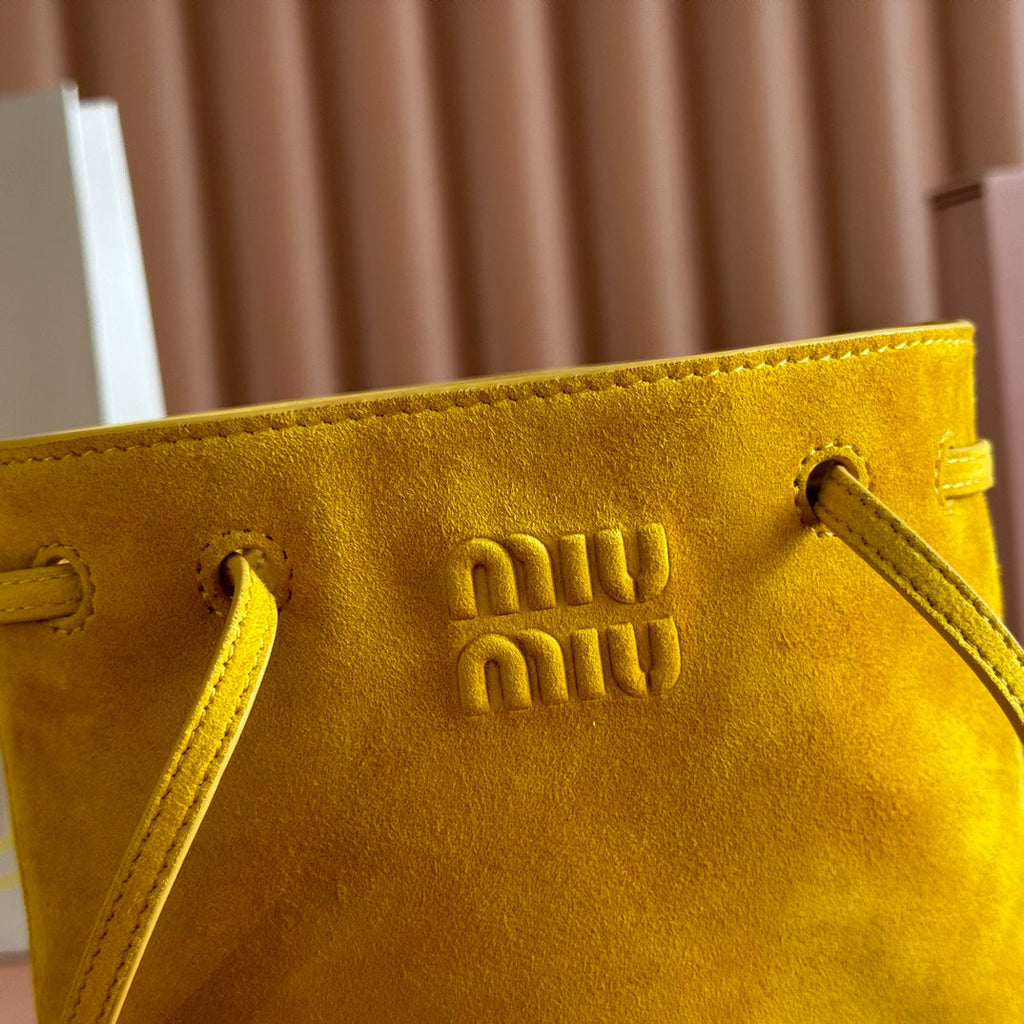 MIU MIU MINI TOTE BAG 17 MUSTARD YELLOW IN NAPPA CALFSKIN