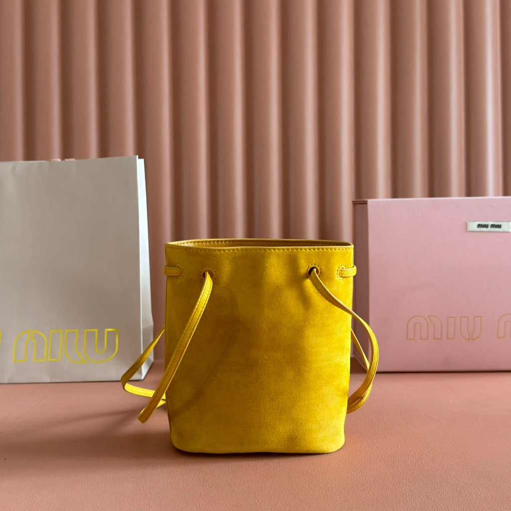 MIU MIU MINI TOTE BAG 17 MUSTARD YELLOW IN NAPPA CALFSKIN