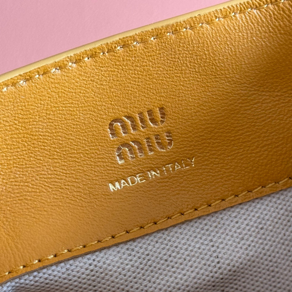 MIU MIU MINI TOTE BAG 17 MUSTARD YELLOW IN NAPPA CALFSKIN