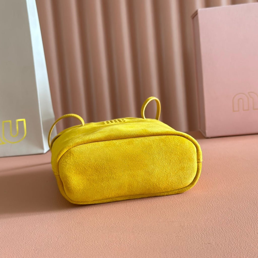 MIU MIU MINI TOTE BAG 17 MUSTARD YELLOW IN NAPPA CALFSKIN