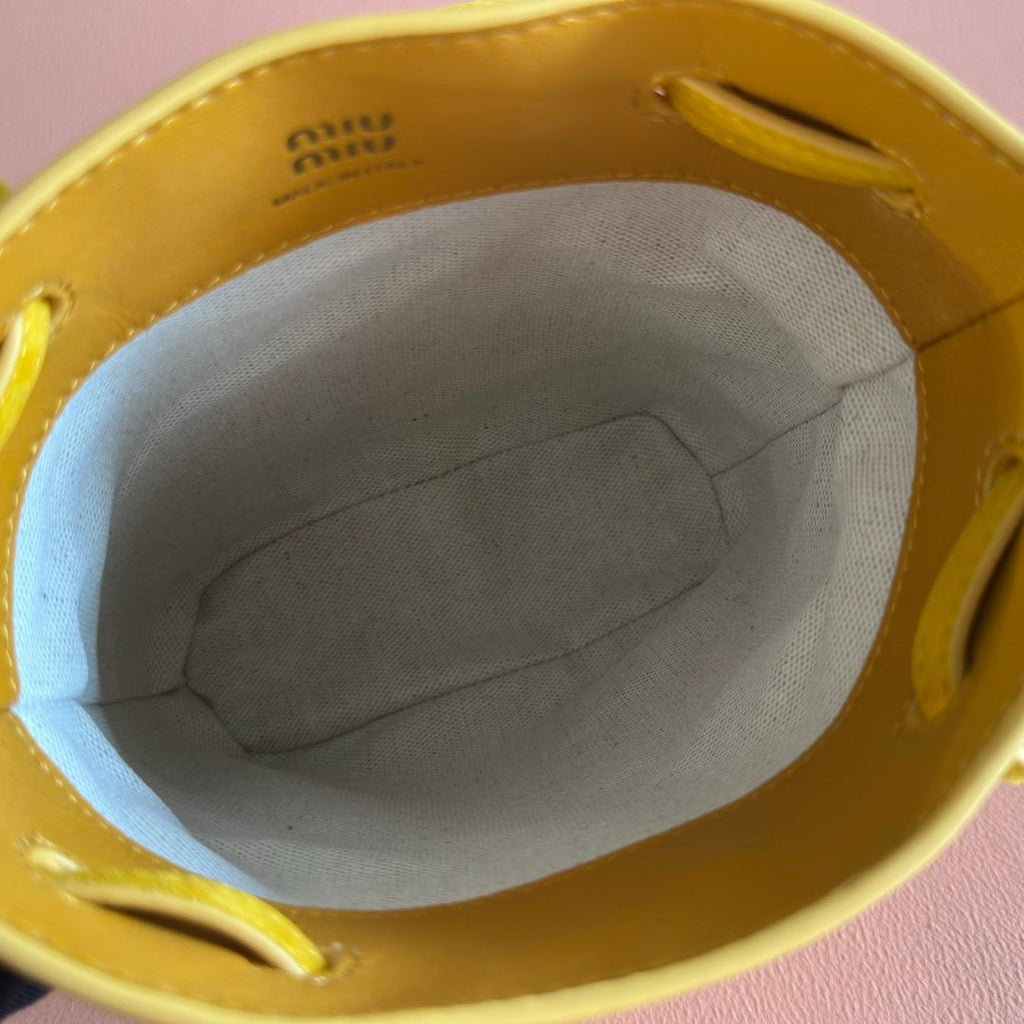 MIU MIU MINI TOTE BAG 17 MUSTARD YELLOW IN NAPPA CALFSKIN