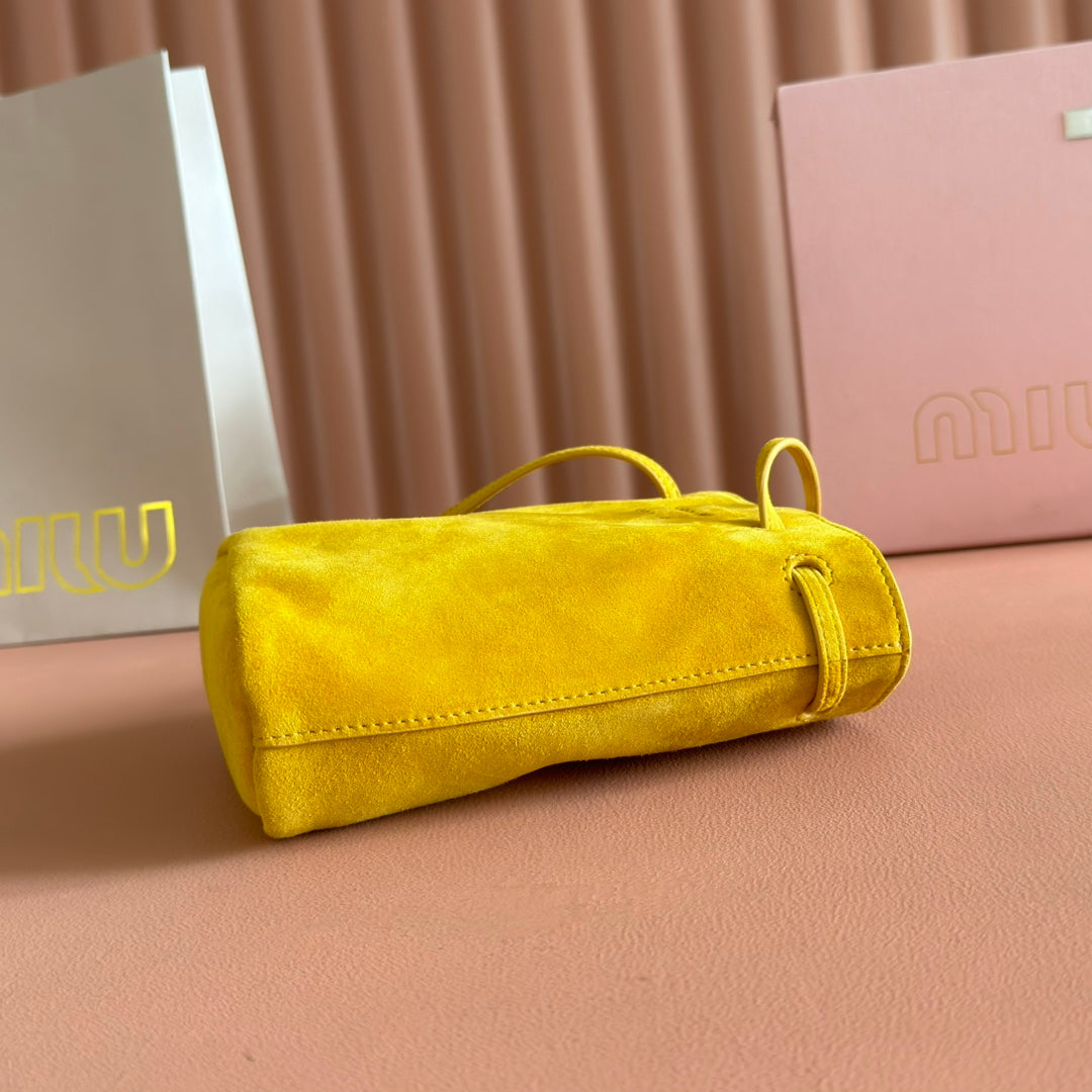 MIU MIU MINI TOTE BAG 17 MUSTARD YELLOW IN NAPPA CALFSKIN