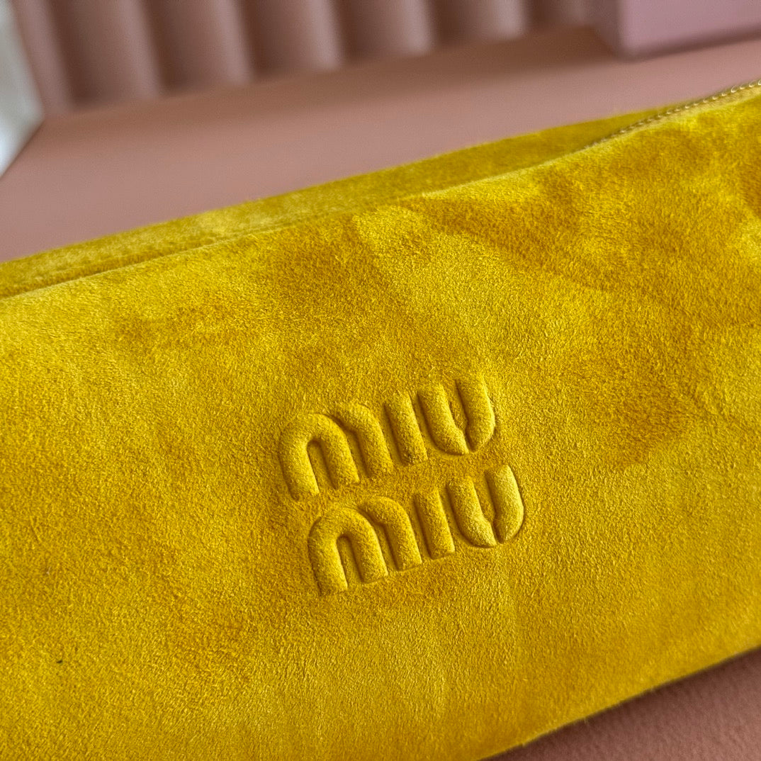 MIU MIU SUEDE BAG 22 MUSTARD YELLOW GOLD HARDWARE