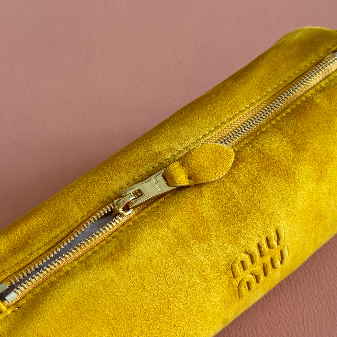 MIU MIU SUEDE BAG 22 MUSTARD YELLOW GOLD HARDWARE