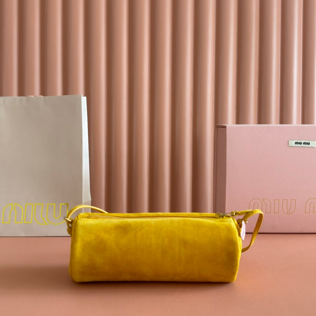 MIU MIU SUEDE BAG 22 MUSTARD YELLOW GOLD HARDWARE